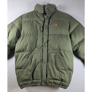 Polo Ralph Lauren Boys Down Jacket Large 14-16 Army Green Warm FLAWS Coat